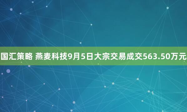 国汇策略 燕麦科技9月5日大宗交易成交563.50万元